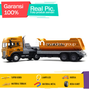 Diecast Miniatur Mainan Mobil Dump Truk Kontainer Trailer Dumper Freight 1/24 LED Suara