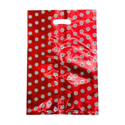 CGS 19x28cm Polka Dot Metallic Loot Bag (Red) 10pcs