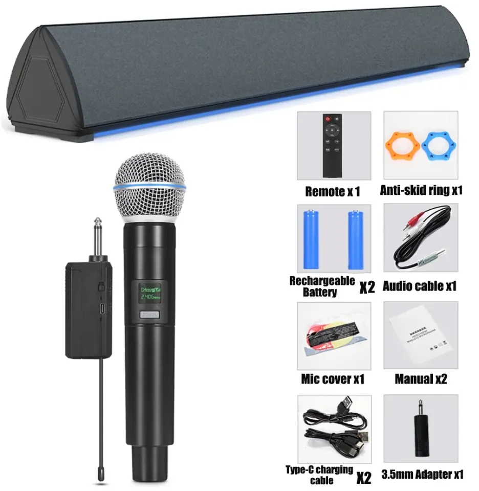 【Free Microphone】Rsionch Sound Bar Karaoke with Microphone ,20W Bluetooth  Speaker for Smart TV Videoke, Wired and Wireless Mic Soundbar Built-in