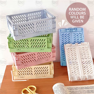 【NEW】Foldable Storage Basket Stackable Crates Boxes Easy Folding Collapsible Plastic Box Mini For Essential Kitchen Bedroom Office Stationery
