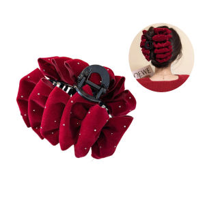 Velvet Black Bow Hair Clip High-End Red Shark Clip Girls Hair Accessories Princess grabbing clip