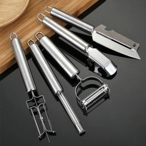 Bộ dao bếp 5 món bằng thép không gỉ kích thước 22cm x 26cm bao gồm dao cắt dao gọt dao bào dao tỉa và dao cắt lát phù hợp cho việc chuẩn bị thực phẩm trong nhà bếp.
