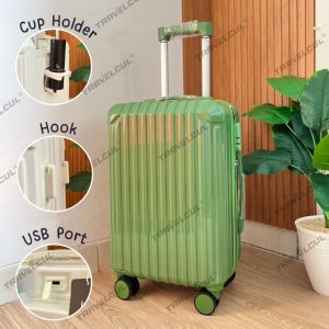 TRAVELCUL 20/24Inch Suitcase Luggage USB Port Cup Holder Luggage Bag Travel 360° Universal Wheel