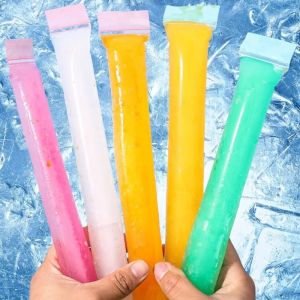 MAKERVY 50/100Pcs Transparent Clear Disposable Popsicle Bags Food Grade PE Material Leakproof Sealed Ice Pop Mold Bags Portable Colorful DIY Popsicle Bags Homemade Popsicle