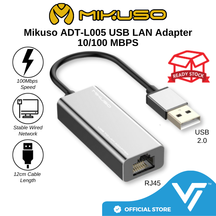 MIKUSO ADT-L005 100 Mbps USB to RJ45 LAN Network Adapter | Ethernet ...