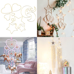 Bùa bắt giấc mơ Khung vòng hình tròn Kim Loại Macrame Ngôi sao Trái tim tình yêu Mặt Trăng Hoop Cho Vòng bắt giấc mơ thủ công Làm Tường Trang Trí Nội Thất