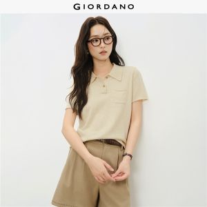 Giordano Women 【Online Exclusive】Rolled-up pocket short-sleeved polo shirt Free Shipping 18356714