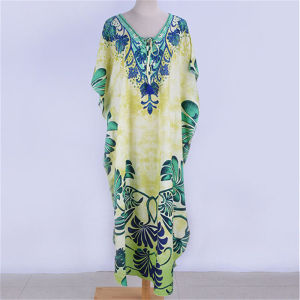 Saida de Praia Bikini Cover Ups Cotton Long Beach Dress Plus Size Pareo Beach Tunic  Summer Printing Robe De Plage Kaftan