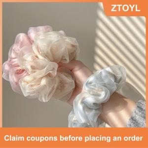 【ZTOYL】 Double Layer Silk Organza Scrunchies Sweet Flower Hair Band For Girls Ponytail Holder Rubber Bands Hair Ties Hair Accessories