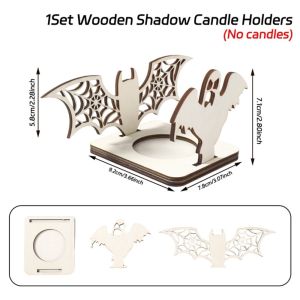 NHIH Wooden Material Wooden Candle Holder Pumpkin Shape Shadow Projection Design Shadow Projection Candle Holder Festive Decor Spooky Ambience Decor Halloween Candlestick Halloween Party
