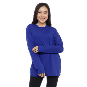 Kaos Polos Wanita Oneck Lengan Panjang Bahan Katun Combed 30s Warna Biru Benhur