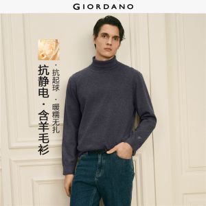 GIORDANO Men Sweaters G+ Embroidery Sweaters Warm Turtleneck Fashionable Casual Regular Fit Sweaters 01056803