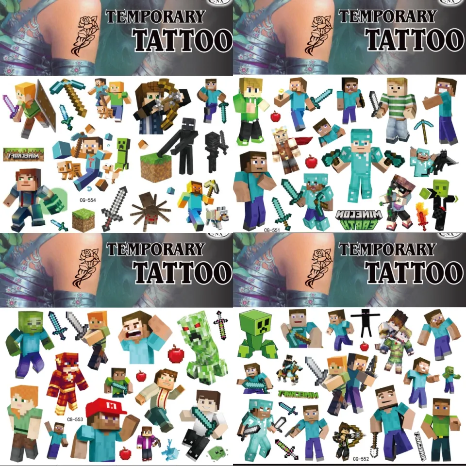 Minecraft Temporary Tattoos Birthday Party Supplies 4 Sheets 24 Total  Mojang NEW | eBay