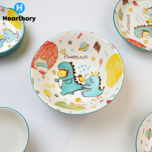 Cartoon Dinosaur 8 inch Ceramic Dining Bowl Soup Bowl Kids Dining Bowl Cute Dinosaur Dining Set for Kids