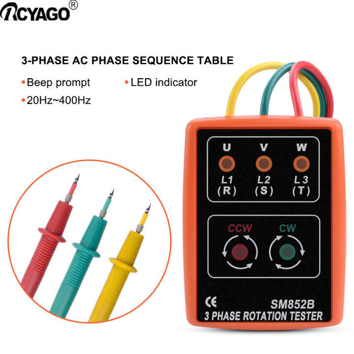 RCYAGO LED 3-Phase Sequence Tester Lack Phase Meter Motor Rotation Indicator 20Hz-400Hz 60V～600V Phase Sequence Table for Electrical Maintanence