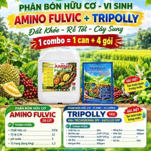 Bộ đôi Phân bón hữu cơ tưới gốc [1 can AMINO FULVIC + 4 gói TRIPOLLY]: cung cấp dinh hữu cơ - vi sinh - vi lượng giúp Đất Tốt - Rễ Khỏe - Cây Sung