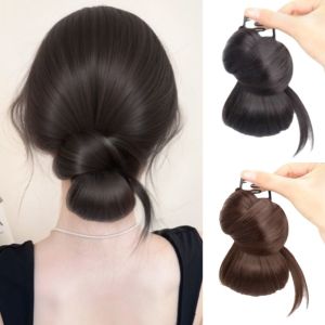 JON09 Synthetic Messy Bun Head Wig Low-tied Claw Clip Chicken Feather Ball Head Fashion Hair Band False Hair Pieces Women