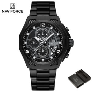 NAVIFORCE Original Men Watch Stainless Steel Strap Luminous Waterproof 30m Quartz Calendar Countdown Multifunctional Fashion Business Mens Watch