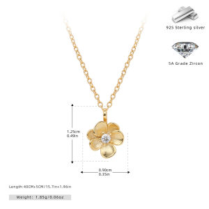 Cross-border Hot Selling S925 Sterling silver necklace with a stylish floral pendant elegant and versatile clavicle chain light luxury silver jewelry