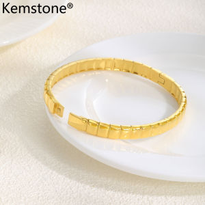 Kemstone กำไลข้อมือสแตนเลสสตีลสีทองสำหรับผู้หญิงของขวัญเครื่องประดับแบบทันสมัยทรงสี่เหลี่ยมเรขาคณิตปรับได้