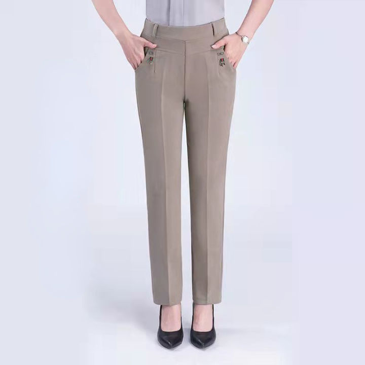 Women Trousers Plus Size Elastic Waist Office Pants Ladies Long Pants ...