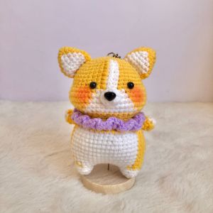 Móc khóa chú chó Corgi và mèo béo bằng len đáng yêu - móc khóa len - có sẵn hàng
