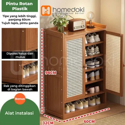 Homedoki Lemari Sepatu Rotan Kayu Minimalis