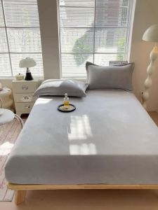 Warm Velvet Fitted Bed Sheet With 360 Elastic Band Mattress Protector Cover Coral Fleece Bedspreads for Single Double Bedsheet