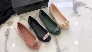 Melissa Women Shoes Fish Mouth Shoes Bowtie Jelly Sandals Female Hollow Flat Shoes