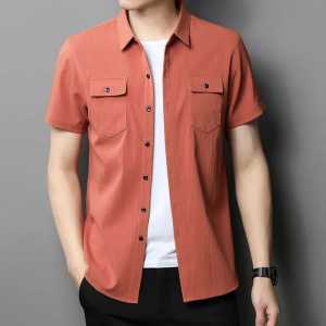 Streetwear - kemeja pria lengan pendek dewasa slimfit kasual polos Linen Shirt