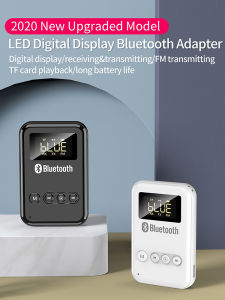 DISOUR 4 In 1 Bluetooth 5.0 Audio Adapter 3.5MM RCA Stereo Jack Support TF Card FM Mode Playback LED Display Wireless Transmitter Recevier For Car T V PC