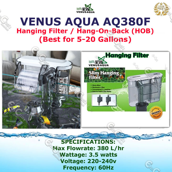 Venus Aqua AQ380F (AQThree-Eighty) 3.5 watts Slim Hanging Filter (for 5-20 Gallons) (flt)(acc)(20gl) (10gl (15gl) (5gl)