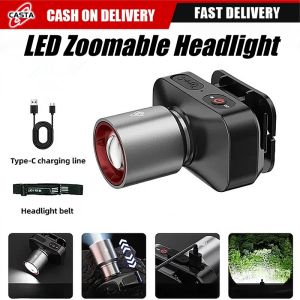 Hands-Free USB-C Rechargeable Headlamp | Zoomable Waterproof LED Light for Outdoor Fishing Emergency