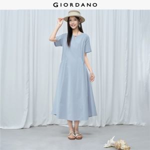 Giordano Women Beaded notch neck gathered pockets maxi dress Free Shipping 18466721