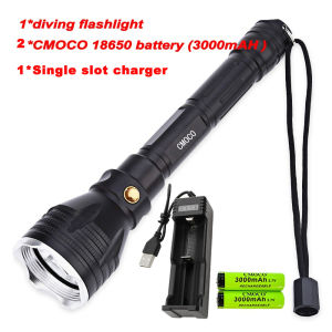 【Local Delivery】1200LM diver diving 100 meters underwaterflashlight waterproof and strong light XM-L2 LED whiteiaht 18650 original battery fishing camping riding