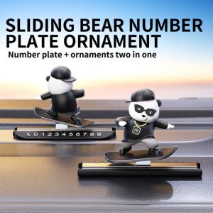 PENGQ Sliding Skateboard Bear Car Temporary Parking Sign Privacy Protection Cartoon Animal Car Parking Card Plate Kawaii Creative Mobile Phone Number Plate Car