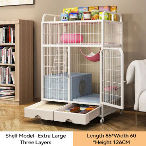Cat Cage 3 Layers 4 Platforms Large Space Kitten House Pet Villa Indoor Cage With Litter Box Drawer Rack