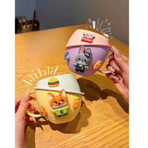 Bộ Cốc Kèm Bàn Chải Đánh Răng Hoạt Hình Sticker Cho Bé Bộ Cốc Đánh Răng Có Nắp Có Sticker 3D Nổi Bật Dung Tích 300ml