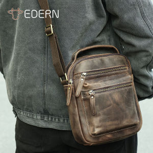 EDERN 2025 New Retro Crazy Horse Leather Mens Shoulder Bag Casual Crossbody Bag Large Capacity Cowhide Messenger Bags Outdoor Commuting Bag