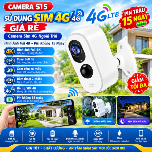 Camera s15 Sim 4G PIN 15 Ngày FullHD 1080P Siêu Nét Góc 170 Độ - PIN 15 Ngày Quan Sát Báo Động Chống Trộm Chế Độ PIR Hồng Ngoại Đen -Chống Nước IP66