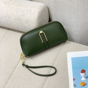 Plain Soft Leather Wristlet Clutch Long Wallet Multiple Compartment Pouch Wallet