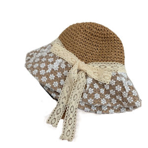 NOVELLEO Large Brim Flower Sun Hat Anti UV Breathable Womans Straw Hat Fashion Sweet Lace Bowknot Sunshade Cap Girls