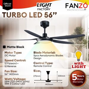 【SIRIM】FANZÓ Turbo LED 42" 56" DC Motor Ceiling Fan With Light 24 Speeds Remote FANZO Upgraded Baby Fan Kipas Siling 风扇