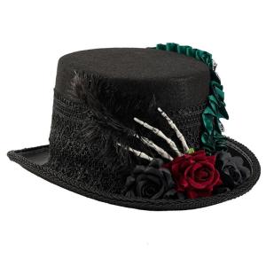 Dark Series Theme Top Hat Wool Skeleton Flower Design Tall Hat For Cosplay Enthusiasts And Theater Stage Performances