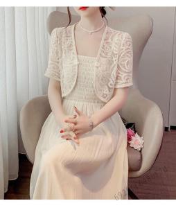White Black Embroidered Silk Lace Bolero - Short Sleeve Filipiniana Shirt Top for Women