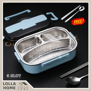 304 Stainless Steel Bento Layer Lunch Box 3/4/5 Slot Storage Container Soup Bowl Lunch Box with Bag Kids Adults School Office Bekas Makanan Kanak
