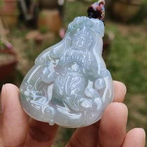 High Quality Light Lavender Light Green with Yellow patches Natural Type A Jadeite Jade crafted with Guanyin as Pendant certificate weigh 27.22 grams measurement 63 * 44.3 * 6.8 mm (pendant229)