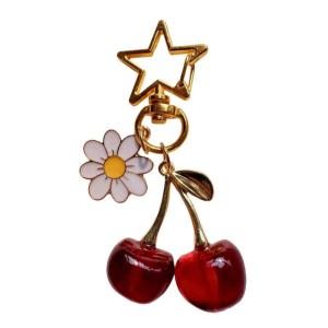 Cherry Keyring với hoa Mặt dây chuyền hình dạng phong cách móc chìa khóa độc đáo túi nhẹ quyến rũ trang trí cho sử dụng hàng ngày