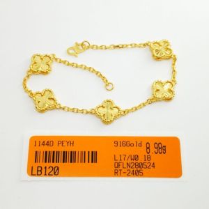 Rantai Tangan 5 Clover/Daun Semanggi Full Gold Emas 916 Yon Hing