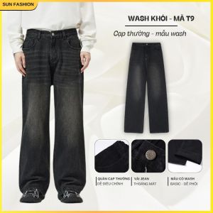 Quần jean quần bò nam nữ ống suông  WASH XÁM TRẮNG SUN T9 thiết kế basic dễ phối đồ phong cách hàn quốc